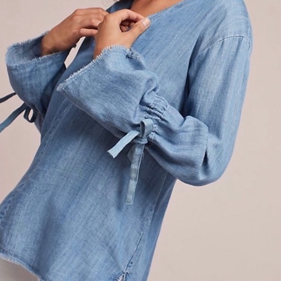 Rails Zimi chambray denim frayed tie sleeve top small - Picture 2 of 11
